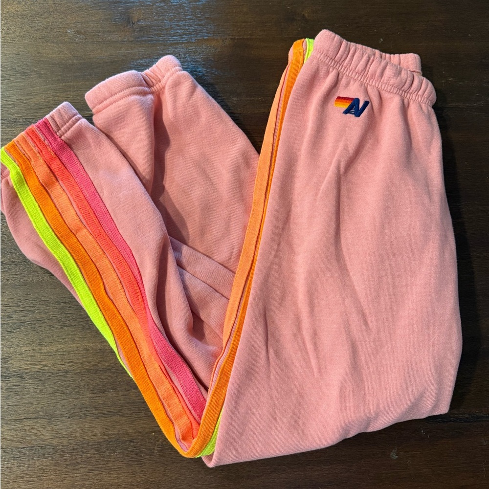 Aviator Nation Pink Joggers with Multicolor Stripes